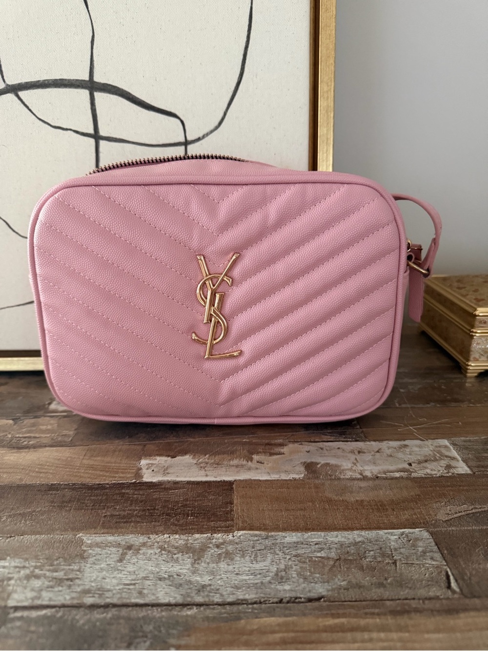 Saint Laurent Quilted Pink Leather Camera Crossbody with Gold YSL